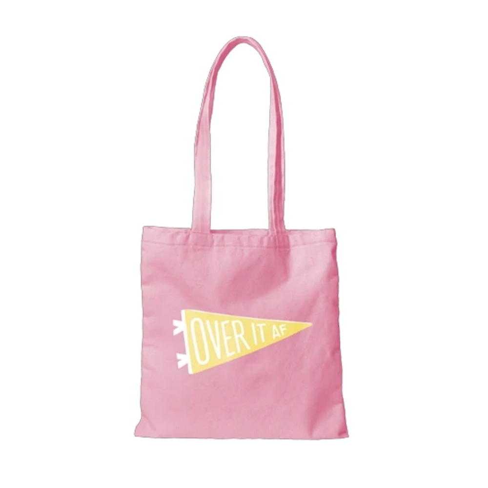 Over It AF Eco-Friendly Lightweight Canvas Pink Tote Bag.
